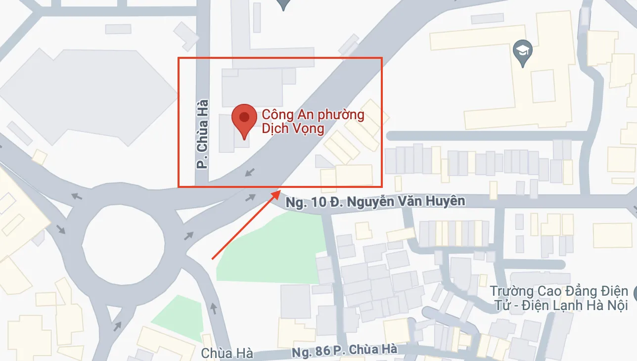 Vị trí trụ sở Công an phường Dịch Vọng trên bản đồ Google Maps