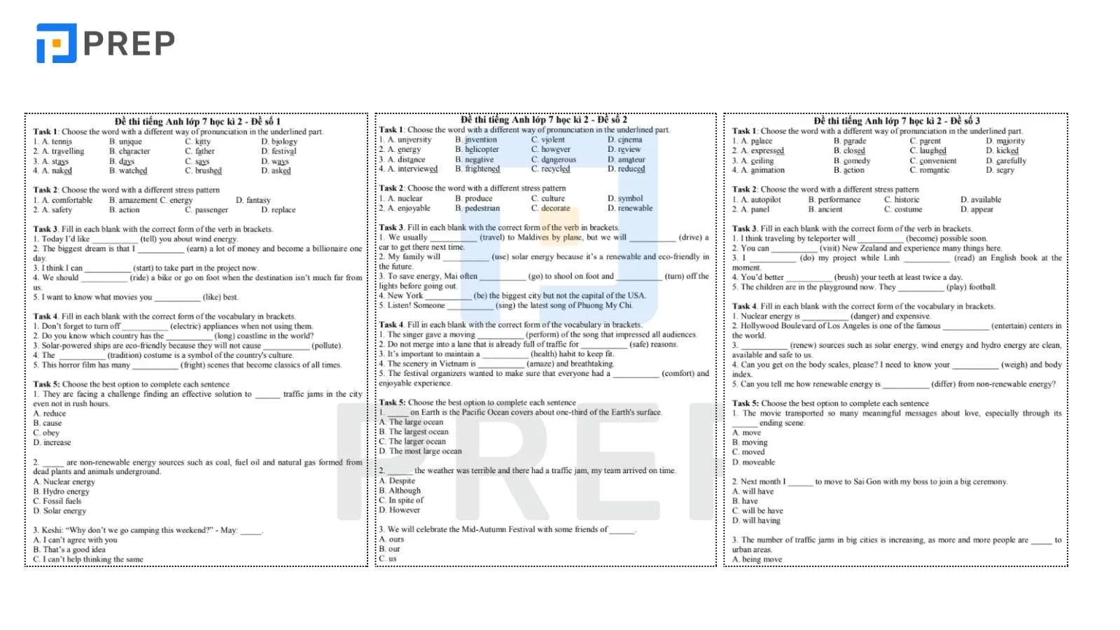 Tải miễn phí đề thi tiếng Anh lớp 7 cuối kì 2 PDF