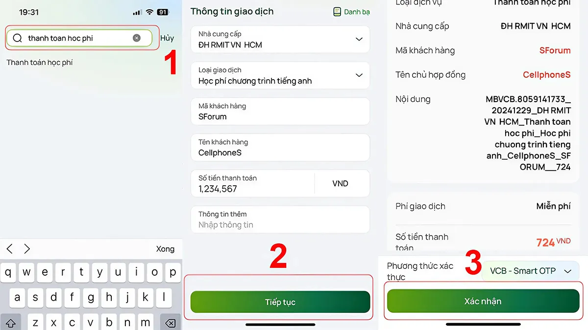 Hướng dẫn chi tiết bước 1 để đóng học phí RMIT qua ngân hàng trực tuyến