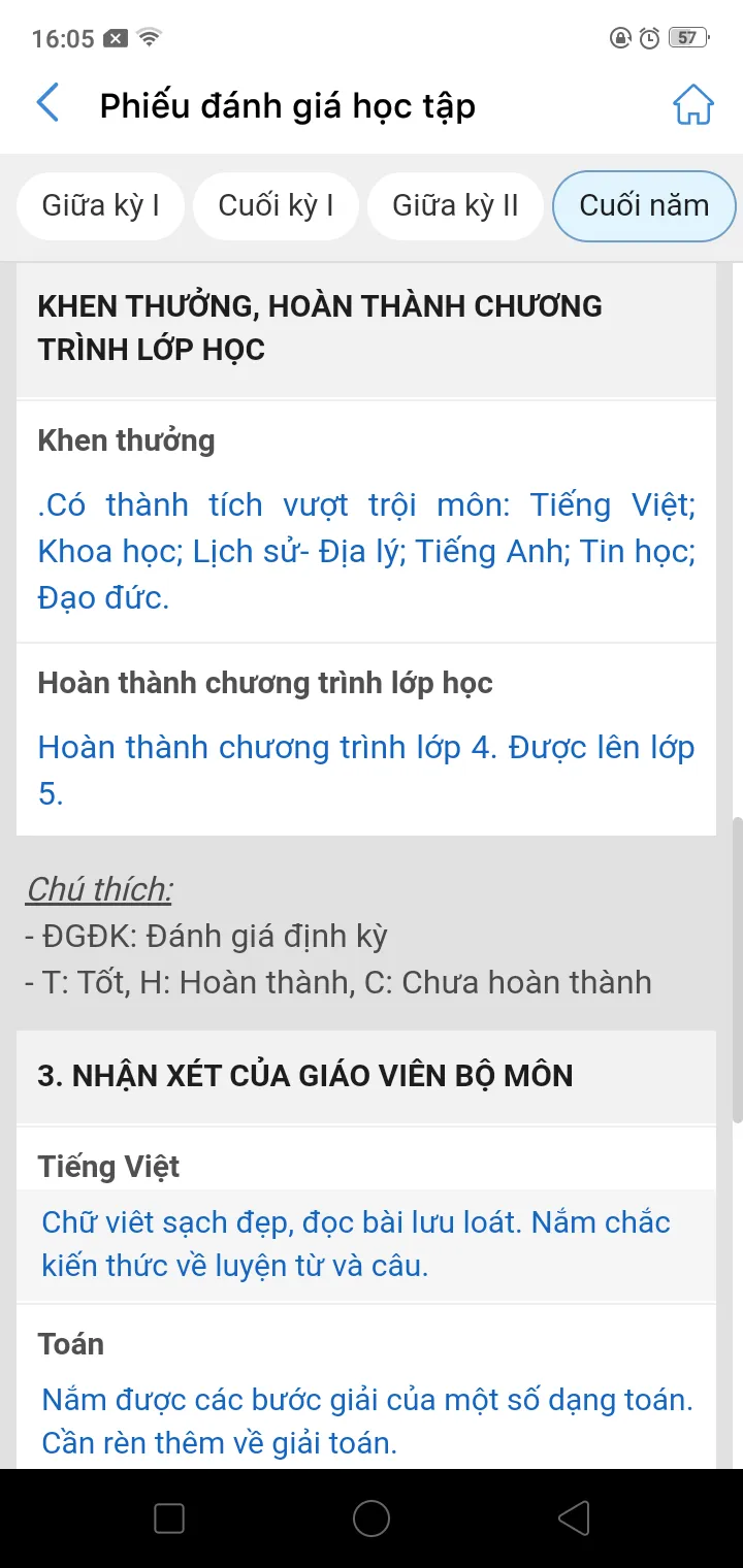 tra cuu ket qua hoc tap thcs